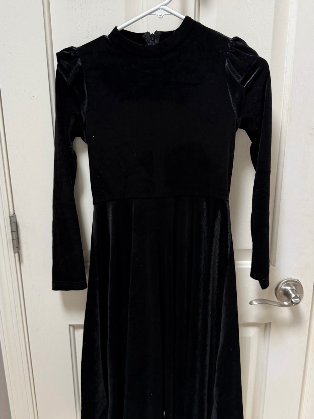 Ivy City Co Black Velvet Long-Sleeve Fit & Flare Dress with Puff Shoulders
